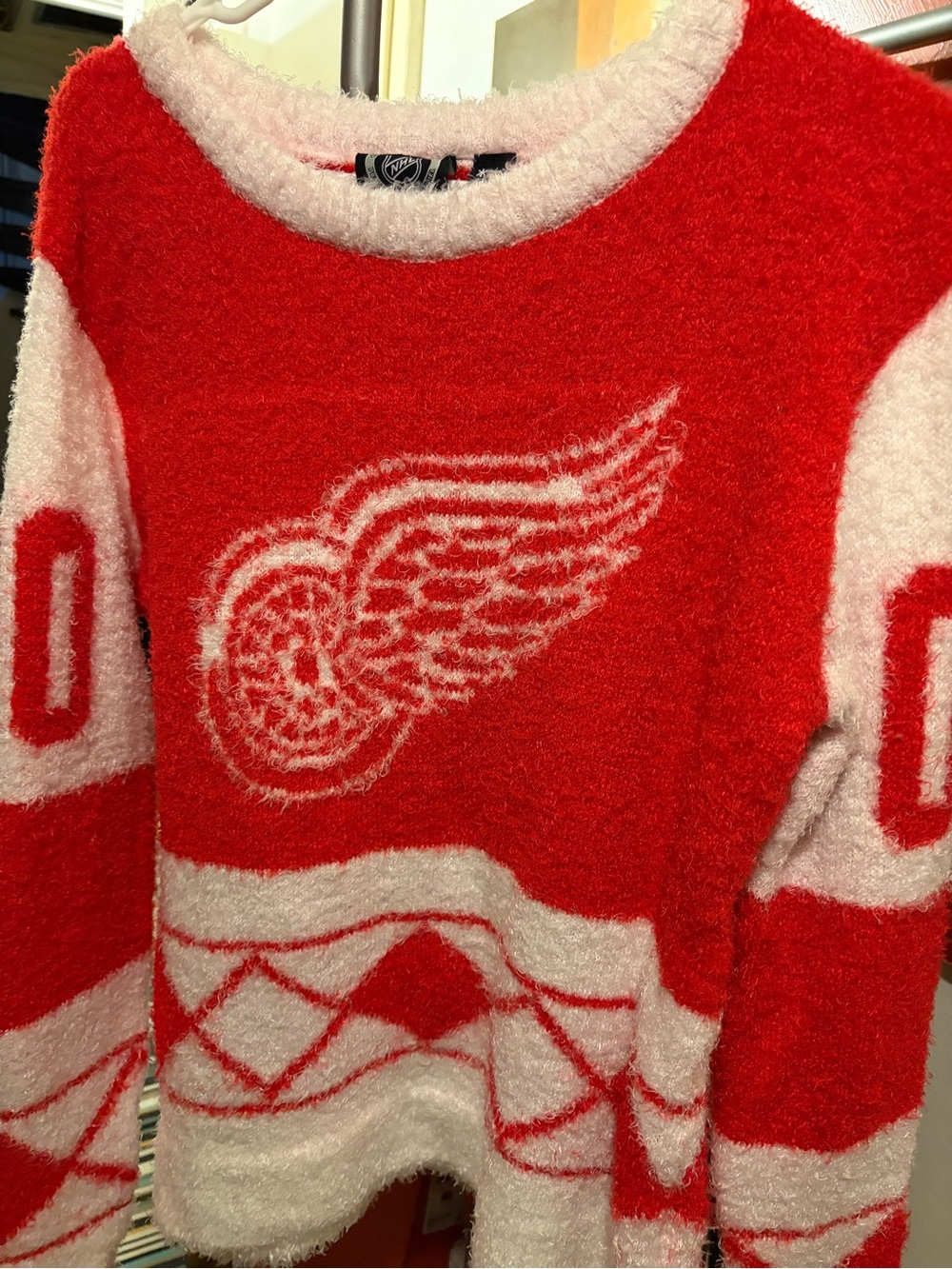 NHL Red and White Detroit Red Wings Fuzzy Sweater